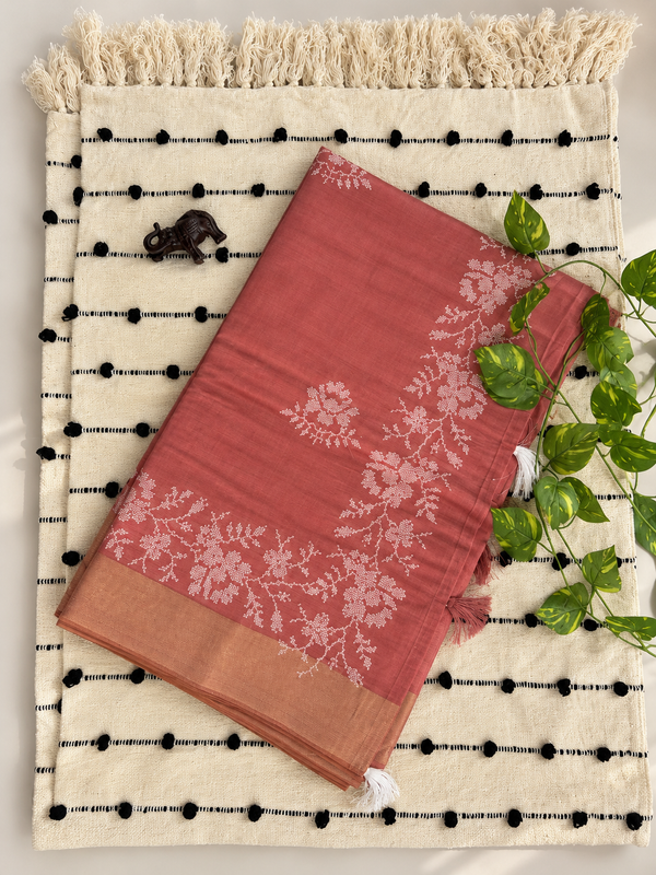 Dusty Rose Floral Saree | Rosewood Bloom