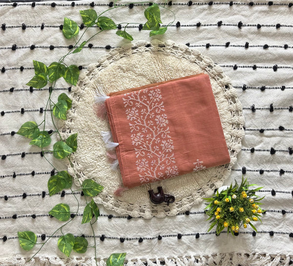 Burnt Orange Bloom Saree