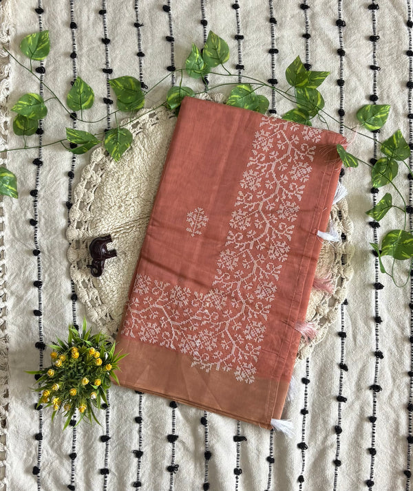Burnt Orange Bloom Saree