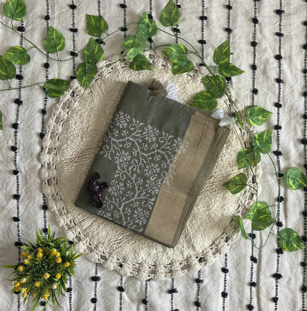 Olive Bloom Saree Work ware