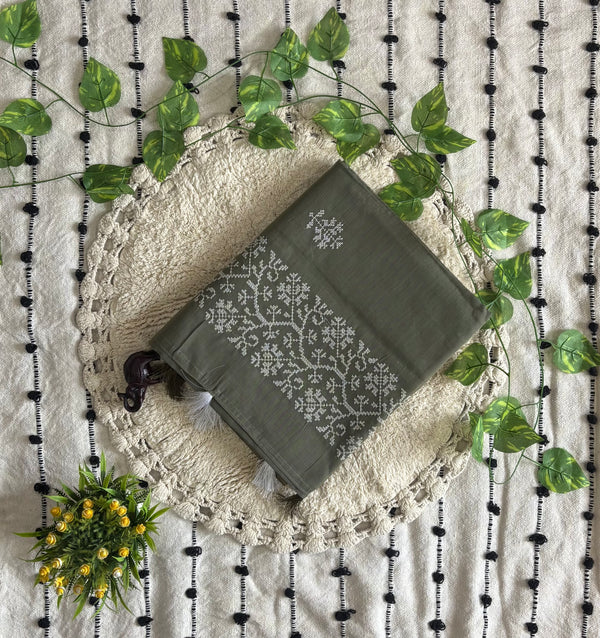 Olive Bloom Saree Work ware